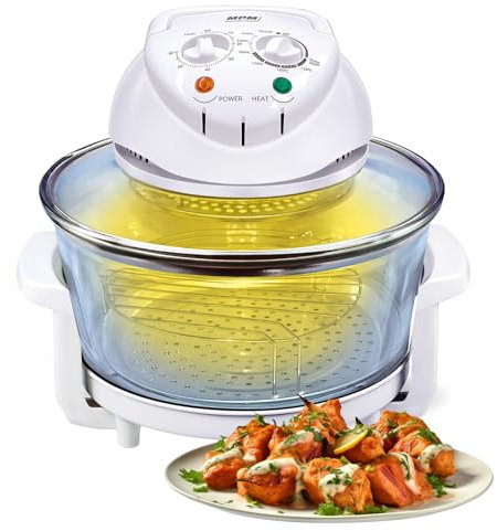 MPM MKO-01 Four à Convection Combi Grill Multifonction Halogène, 12, Anneau Extensible jusqu'à 16,5 litres, Température Réglable jusqu'à 250 60 Minutes, 1400W, Verre, Transparent