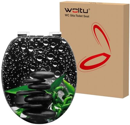 WOLTU Premium WC-Sitz Toilettensitz mit Absenkautomatik, MDF Holzkern, Softclose Scharnier, Antibakteriell, Desgin Décor Balence Oval