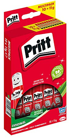 Pritt Klebestift, sicherer und kinderfreundlicher Kleber für Kunst und Bastelarbeiten, starker Klebstoff für Schule & Bürobedarf, 10x11g Pritt Stift