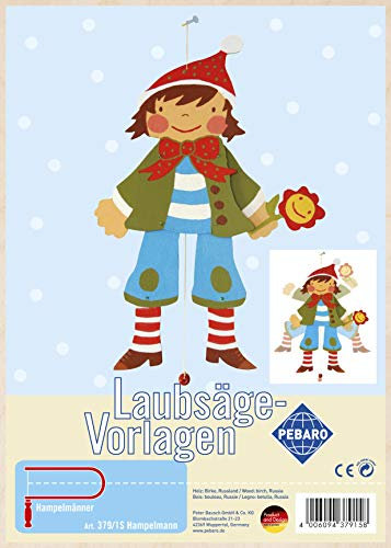 Pebaro 379/1S Laubsägevorlage Hampelmann, 3mm Sperrholz DIN A 4, Motiv vorgedruckt, aussägen mit Laubsägebogen, basteln, anmalen, fertig, Basteln mit Holz, Geschenkidee