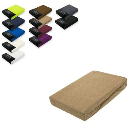 EXKLUSIV HEIMTEXTIL Frottee Spannbettlaken 180-200 x 200 cm 80% Baumwolle, 20% Polyester Öko - Tex Zertifiziert, Markenqualität, Matratzenhöhe bis 25 cm, Sand