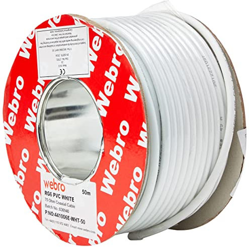 Webro RG6 50m Digital Coaxial Cable for Aerial and Satellite TV - White