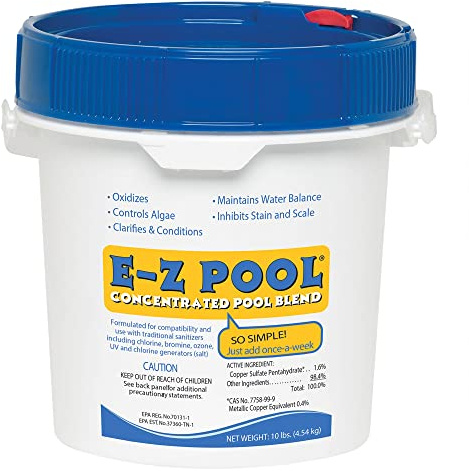 E-Z Pool Weekly All in 1 Concentrated Outdoor Swimming Pool Care Solution Blend with Copper Sulfate and Oxygen Enriching Formula, 10 Pound Bucket
