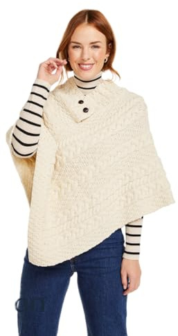 Aran Woollen Mills Irish 100% Merino Wool Poncho for Women Made in Ireland (Natural)