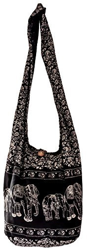 CCcollections Umhängetasche aus Baumwolle, große Boho-Hippie-Hobo-Handtasche mit 40 Drucken – Unisex-Umhängetasche (Elephant Black)