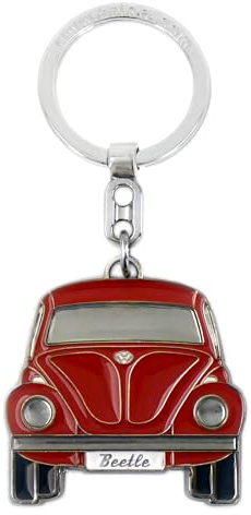 BRISA VW Collection - Volkswagen Emaillierter Metall Schlüssel-Anhänger-Ring Schlüsselbund-Accessoire Keyholder im Käfer/Beetle Design (Front/Rot)