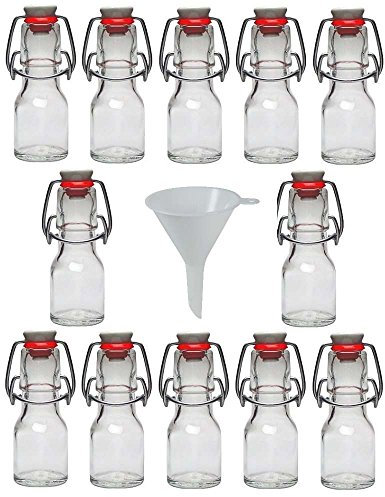 Viva Haushaltswaren Lot de 12 Petites Bouteilles en Verre à Fermeture mécanique et Entonnoir Blanc Ø 7 cm 50 ML