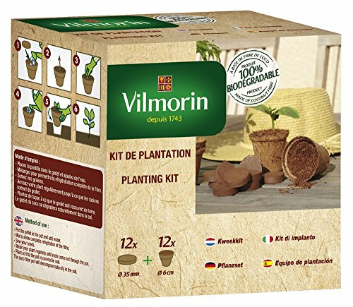 Vilmorin 3990624 3990624 - Confezione di bicchieri da 6 cm + 12 pastiglie in fibra di cocco compressa, colore: Marrone