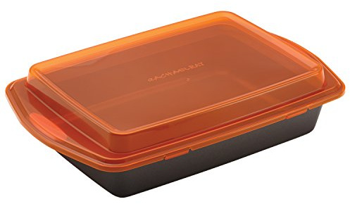Rachael Ray Bakeware, Nonstick Baking / Cake Pan With Lid and Grips, Rectangle - 9 Inch x 13 Inch, Gray