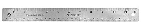 Westcott 10415 Metall-Lineal, unzerbrechlich, cm- und inch-Einteilung mit rutschfester Kork Rückseite, 30 cm, STAINLESS STEEL