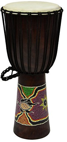 70 cm Djembe Trommel Buschtrommel Afrika-Style handbemalt exotischer Dotprint Schnüre Knoten Ziegenfell schwarz bunt