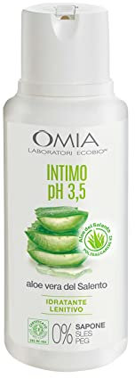 Omia, Intimo Eco Bio Con Aloe Vera del Salento, Detergente Intimo, Azione Lenitiva e Decongestionante, Ph 3.5, Senza Sapone, Formula Vegana, Dermatologicamente Testato - Flacone da 250 ml