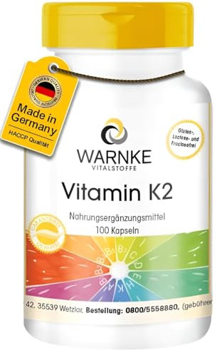 Vitamina K2 MK7 100 mcg (Menachinone naturale MK-7) - 100 capsule pure | Warnke Vitalstoffe - Qualità da farmacia tedesca