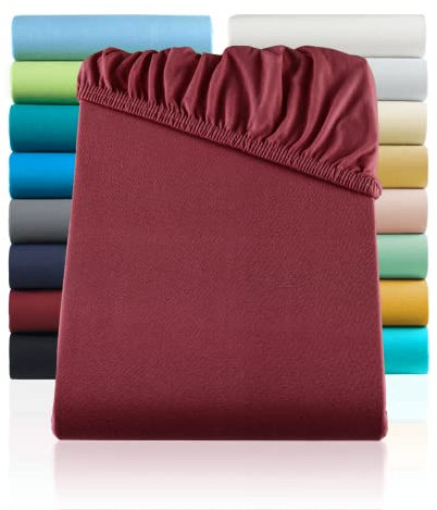 SHC by BaSaTex Jersey Spannbettlaken Bettlaken | Spannbetttuch Spannleintuch für Wasserbetten & Boxspringbetten aus 100% Baumwolle | 200x220 Farbe Bordeaux - Rot