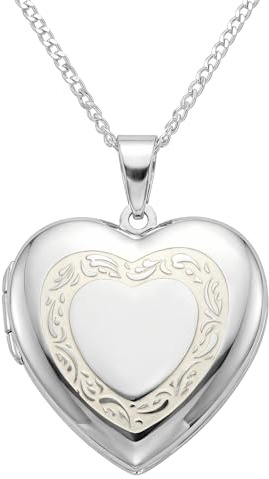 Alexander Castle 925 sterling silver medaljong halsband för kvinnor – flickor 2 fotomedaljong – 20 mm x 20 mm hjärtmedaljong med 45 cm silverkedja & presentförpackning för smycken