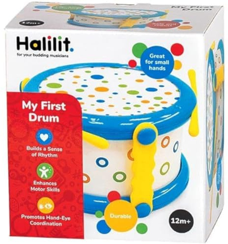 Halilit My First Drum. Durable, Light & Robust Kids Music Toy. Musical Instrument with 2 Baby-Safe Beaters. Early Learning Sensory Percussion Toy. Suitable for Boys & Girls 12 months +