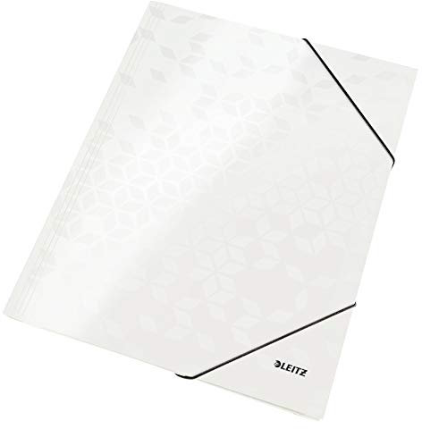 Leitz WOW 3-Klappen-Mappe, Eckspannermappe für bis zu 150 A4-Blätter, elastischer Verschluss, Dokumentenmappe aus Pappe, Weiß, 39820001