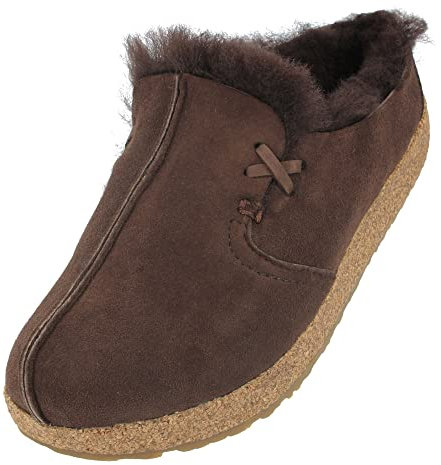 HAFLINGER Lammfellclog Saskatchewan Filzpantoffel Hausschuh Kaffee, Gr 42