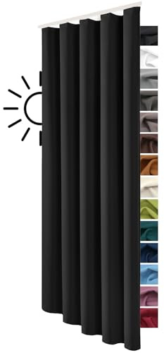 heimtexland ® Verdunklungsgardine Schlaufenschal Gardine Blickdicht mit Kräuselband Thermogardine Verdunklungsvorhang HxB 245x135 cm Schwarz Typ139