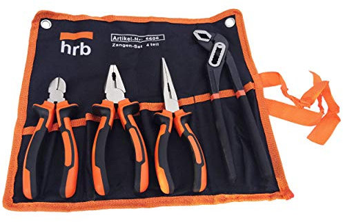 HRB 5 tlg. Zangenset bestehend aus Wasserpumpenzange, Seitenschneider, Spitzzange, Kombizange in praktischer Tetron Rolltasche, qualitativ hochwertiges Werkzeug Set Zange