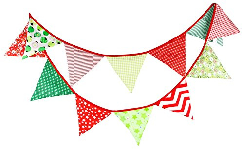 Bunte Stoffgirlande mit Wimpeln, für Party, Geburtstag, Hochzeit, Jahrestag, Baby-Party rot / grün