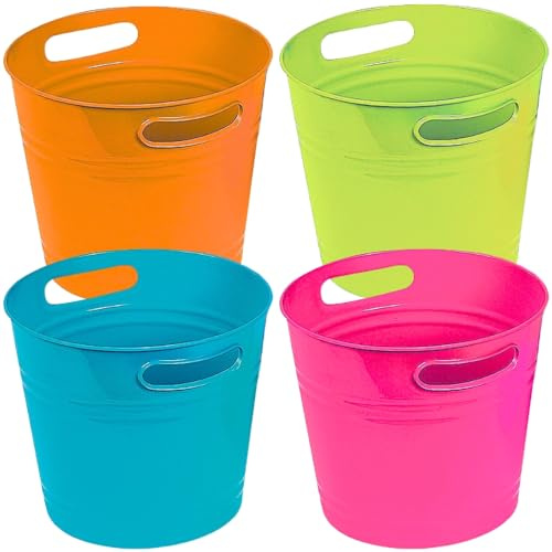 Fun Express 9 1/2 x 8 1/2 Bright Colorful Plastic Bucket Assortment - 4 Pc., Great for Easter, Crafts, Classroom Storage and Sorting, and Home