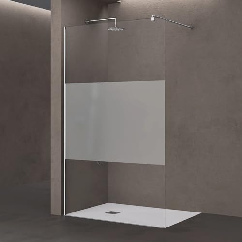 doporro Box Doccia Walk-In 110x200cm, Parete Doccia in Vetro Parzialmente Smerigliato 8mm Braccio di Sostegno 70-120cm Vetro di Sicurezza ESG con Rivestimento Nano BRAM1 Bremen01MS