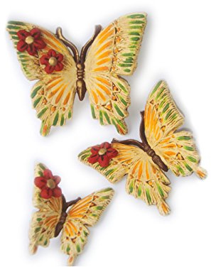 Le Ceramiche Del Re, Farfalle in Ceramica Decorativa da Appendere, 3 Farfalle da Parete, Effetto 3D con Fiori da Collezione