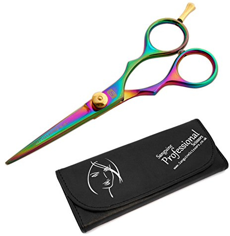 Ciseaux Professionnels de Coupe de Cheveux, Barbiers et Coiffeurs, Stagiaires Coiffeurs, Titane, Ciseaux Ultra Pointus Style Japonais, 14 cm + Boite Sanguine