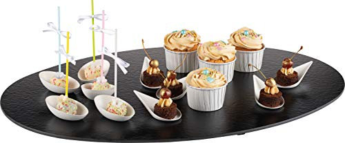 Kunstschieferplatte/Servierplatte/Wurstplatte/Käseplatte / Oval Schiefer-Optik | Gr. 28 cm x 38 cm