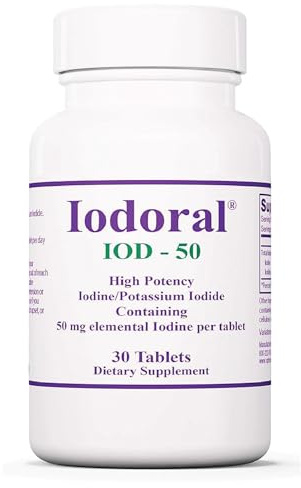 Optimox Iodoral 50 mg Supplement - Potassium Iodide Tablets, Thyroid Support, Daily Vitamins and Minerals, Lugol's Iodine Solution - 30 Count.