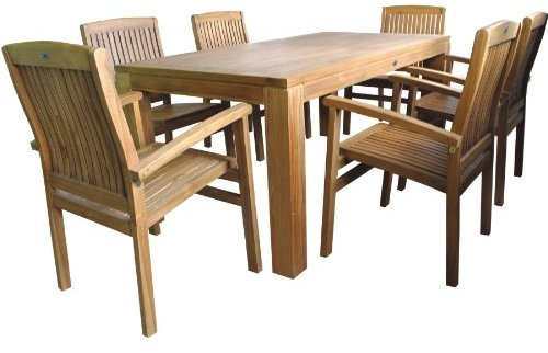 LINDER Sitzgruppe Holz 180x90x75cm Tisch 6X Sessel Teak Balkon Terrasse Gartengarnitur