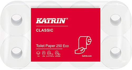 Katrin Toilettenpapier 3 lagig, Klopapier, WC Papier – Katrin Classic Toilet 250 ECO – 8 Rollen, ökologisch, weiß