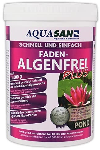 AQUASAN Gartenteich Faden-Algenfrei Plus (Beseitigt schnell und stoppt Fadenalgen im Teich. Der Fadenalgen-Entferner, Fadenalgen-Vernichter, Fadenalgen-Mittel), Inhalt:1 kg