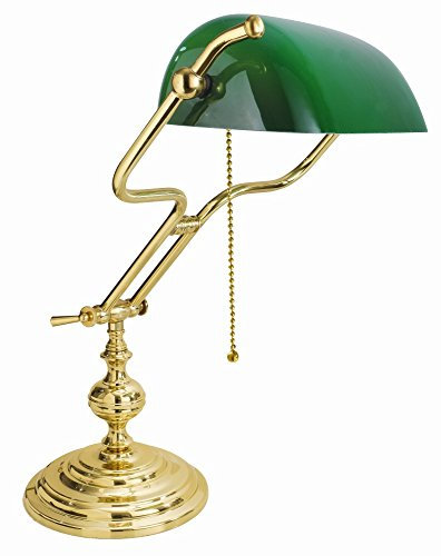 Premium Bankerlampe mit Zugschalter vergoldet mit 24 Karat Jugendstil E27 bis 60W 230V aus Messing Gold Glas Schreibtisch Lampe Leuchte innen Beleuchtung