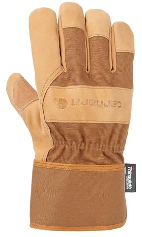 Carhartt Men's Insulated Duck Synthetic Leather Safety Cuff Glove, Brown, Large