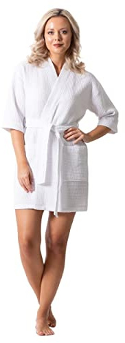 Turkish Linen Lightweight Waffle Knit Bath, Spa & Bridesmaids Kimono Short Robes for Women - Quick Dry & Soft