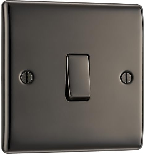 BG Electrical Single Intermediate Wall Light Switch, Raised and Slim Profile, Round Edges, Nexus Metal, Black Nickel, 20A, 16AX, NBN13