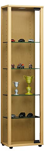 VCM Glasvitrine stehend | Vitrine Glas mit ESG-Sicherheitsglas | Maße ca. H. 115 x B. 33 x T. 18 cm | Standvitrine Glas | Modern und platzsparend | Glas Vitrinenschrank – Edana Mini