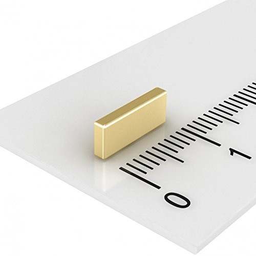 100 x Neodym Quadermagnet 10 x 4 x 1,5 mm, Grade N50, Gold, magnetisiert durch 1,5 mm