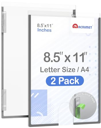 Acrimet Wall Mount Sign Holder Letter Size A4, Clear Crystal Plastic with Self Adhesive on The Back, Perfect for Displaying in Office, Restaurant, School, Home (2 Pack)