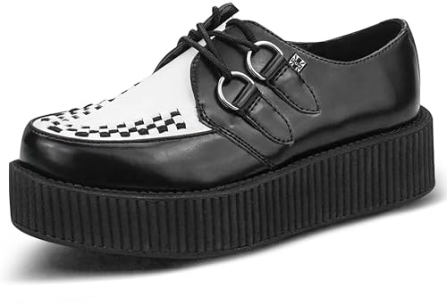 T.U.K. Viva High Creeper - Men's and Women's Shoes - Colour Black and White Leather - Size UK Men 9 / UK Women 10
