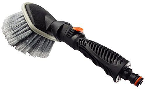 Car Wheel Brush with Hose Connection and On/Off Valve - Super Soft, Round Head, Non-Slip Grip Handle