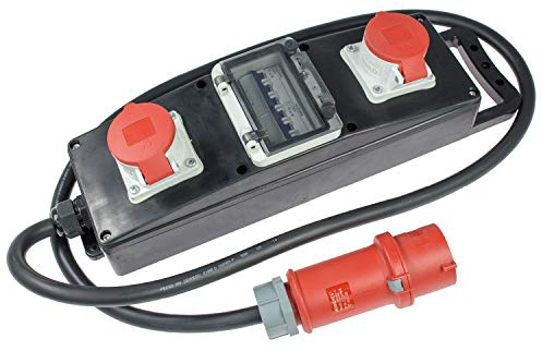 as - Schwabe Regleta de enchufes de goma maciza S10+ - Regleta de obra con enchufe CEE de 5 polos 400 V, 32 A a 2 tomas CEE de 5 polos 400 V, 16 A - IP44 - Hecho en Alemania I 60806