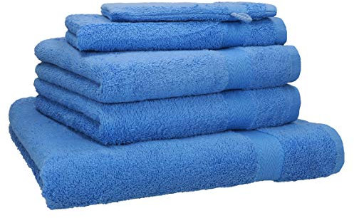 Betz Premium Frottier Handtuch-Set 5-teilig - 1x Liegetücher - 2X Handtücher - 1x Gästetücher - 1x Waschhandschuh - Farbe hellblau