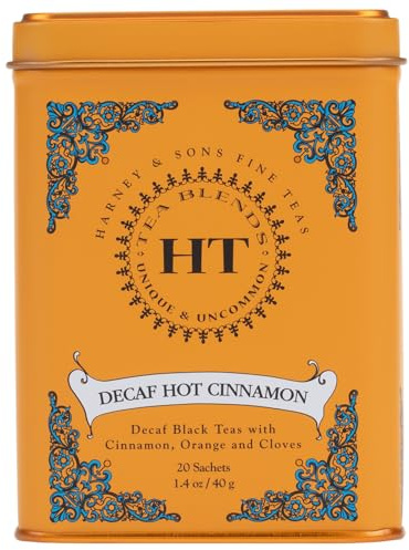 Harney and Sons Decaf Hot Cinnamon , Decaf Flavored Black 20 Sachets per Tin 1.4oz