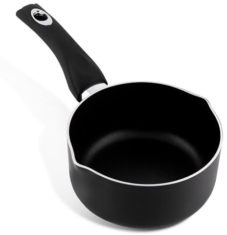 16cm Non-Stick Milk Pan with Soft Touch Handle, Double Pouring Spouts, 1.8L Capacity, Induction & All Hob Compatible, Dishwasher Safe, Premium 2.5mm Pressed Aluminium