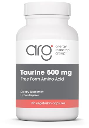 Allergy Research Group Taurine 500mg Supplement - Cardiovascular Support, Free Form Amino Acid, Pure, Organic, Vegetarian Capsules - 100 Count