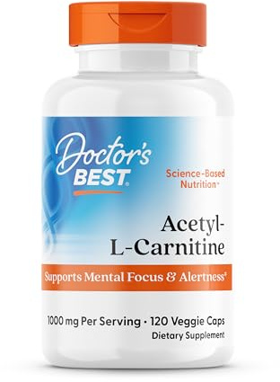 Doctors Best Acetyl-L-Carnitine 1000 mg Per Serving - Acetyl L Carnitine Supplement for Men & Women, Supports Brain & Nerve Cell Function, Mental Focus, Helps Generate Cellular Energy - 120 Veg Caps