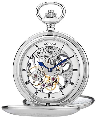 Gotham Men's Silver-Tone Double Cover Exhibition Mechanical Pocket Watch # GWC18800S